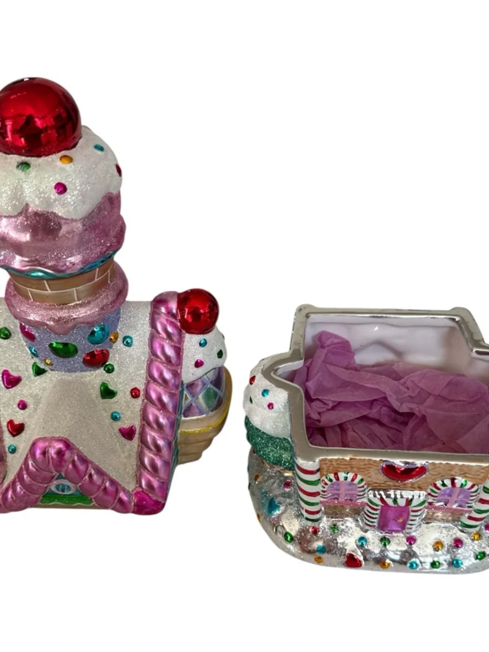 Christopher Radko Gingerbread House Candy‎ Jar 2004 Christmas Decor Glitter Lid